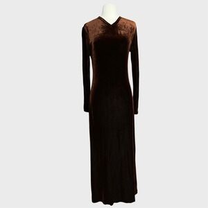 Ralph Lauren Women's Small Chocolate Brown Velvet Long Sleeve Dress Boho Whimsi